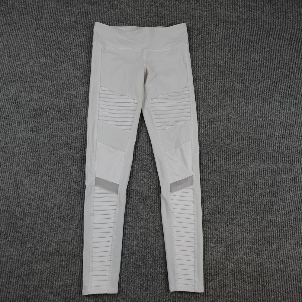 Alo Yoga Leggings Womens Medium White High Waist Moto Ribbed Athletic Ankle